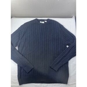 Southern Pines Black Cable Knit Cotton Crewneck Sweater XL